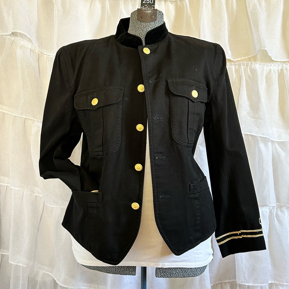 Vintage Liz Wear Military Jean Jacket Gold and Black